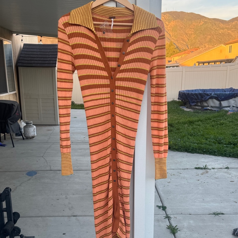 Free People Striped Brown and Orange Dress